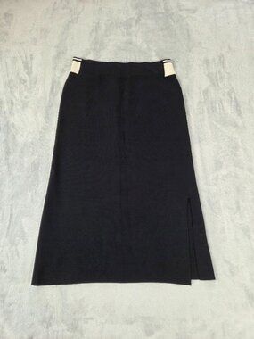 Diadora Luxe Collection Knit Midi Skirt Medium Black Cream Trim Side Slit